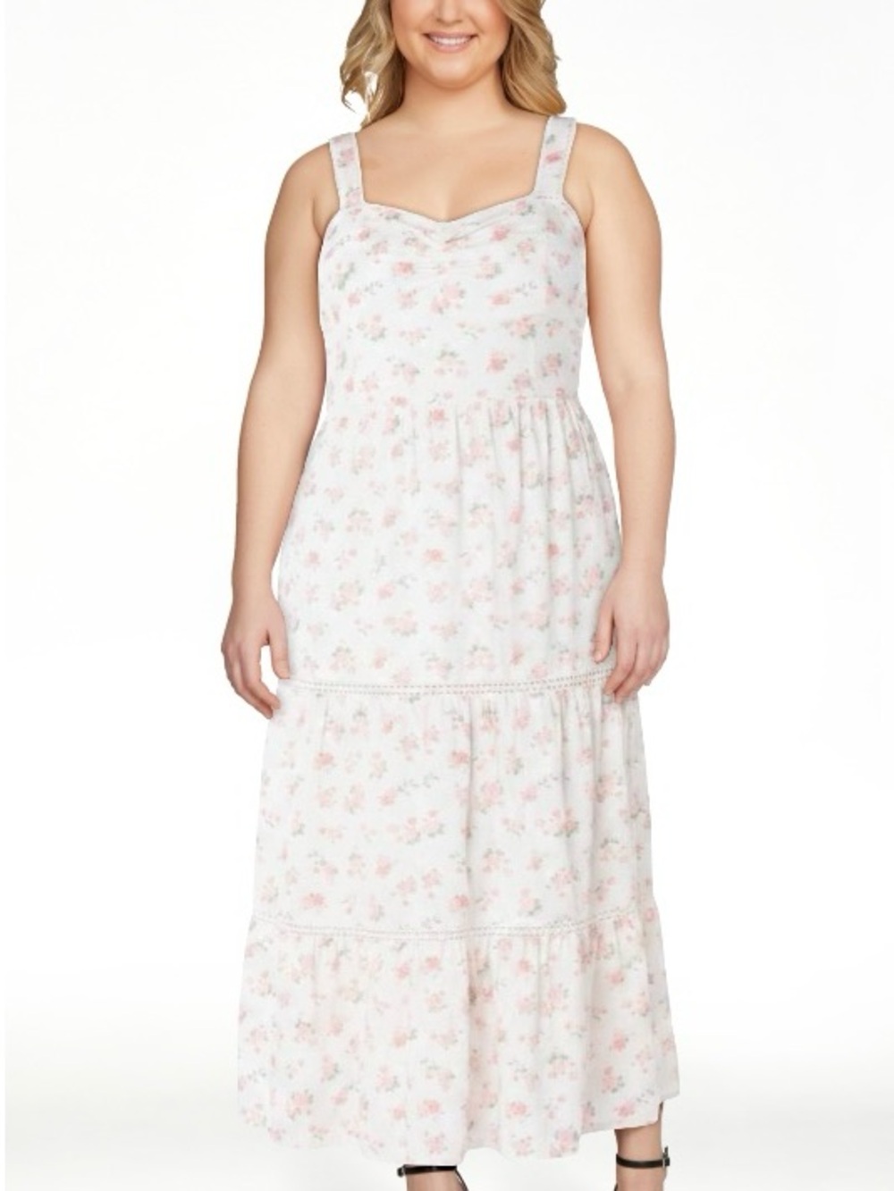 Celebrity Pink White Maxi Dress with Pink Floral Print